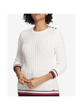 TOMMY HILFIGER NWOT Cotton Textured Button Collar Sweater in White-Medium